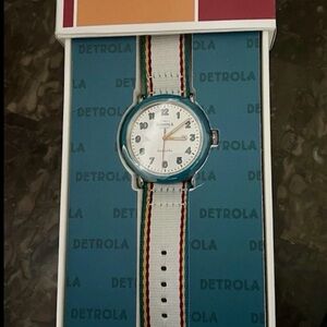 Shinola Detrola Watch with Teal and White Strap